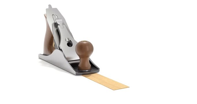Wood plane tool make wooden shaving on white background - 3D animation