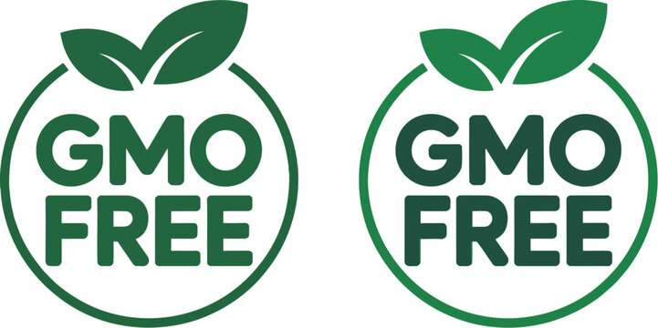 Two green GMO free logos on a white background