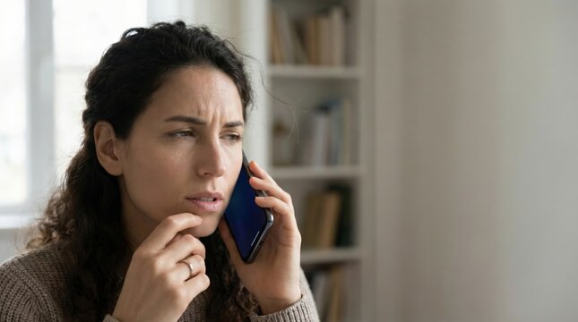 Jewish young woman reacting to suspicious vishing phone call
