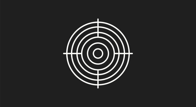 White concentric circles target symbol on a black background.