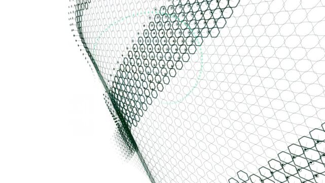 Undulating hexagonal lattice forms organic sub-networks on a clean white background. This visualizes dynamic load balancing and scalability, designed for AI and cloud infrastructure content.