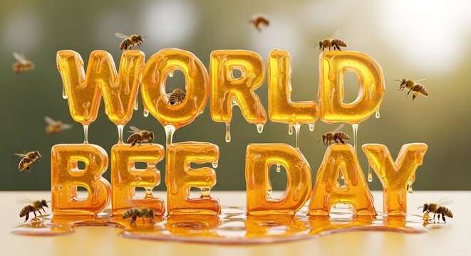 A creative World Bee Day graphic with honey and bees