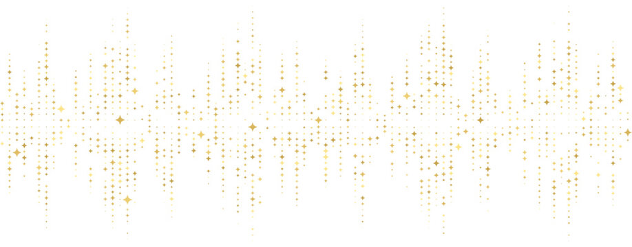 Golden star confetti pattern with glitter texture for festive background. Sparkling border design with scattered stars for Christmas party decorations and celebrations. 