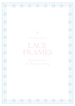 Elegant Vintage Lace Frame Cross Stitch Embroidery Border Wedding Invitation Template Vector