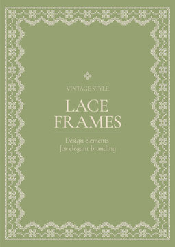 Luxury Lace Frame Cross Stitch Embroidery Vintage Border Elegant Wedding Invitation Template Vector