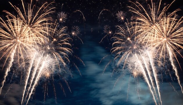 Fireworks Extravaganza: A dazzling display of vibrant fireworks light up the night sky, painting it with brilliant bursts of color and light, creating a spectacle of joy and celebration.