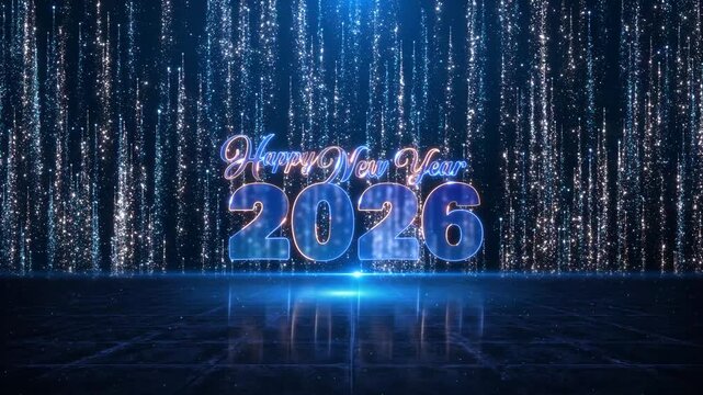 3D new 2026 year symbol digital Cyber technology and computer background abstract 3d. 2026 Countdown New Year Animation Golden Timer New Year's Eve Countdown. Happy New Year 2026 greeting Christmas,