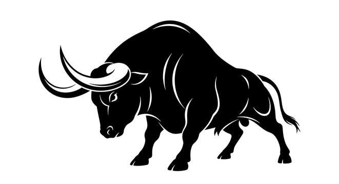 Striking graphic illustration of a powerful bull in an assertive stance, symbolizing strength, determination, and raw animal force; a bold design for various applications