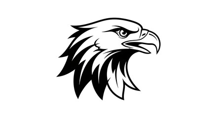Fototapeta premium Minimalist black and white illustration of a fierce eagle head profile, a powerful symbol of freedom and vision