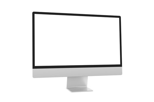 Modern computer screen isolated on transparent background. Silver color. Side view of a desktop monitor. 3d rendering