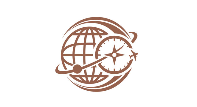 World Globe and Compass Emblem for Travel and Navigation.