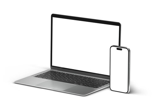 Mobile phone and laptop isolated on transparent background 3d rendering