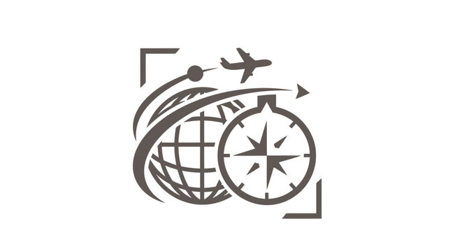 Travel and Global Navigation - Compass, Globe, and Airplane Icon.