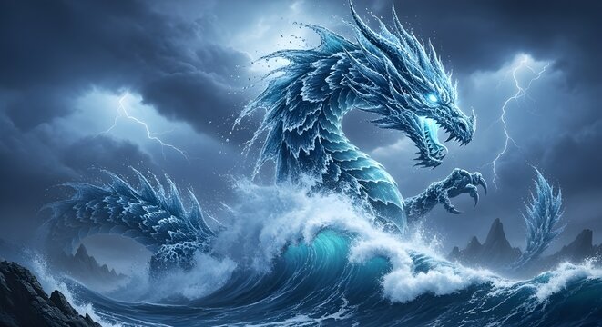Giant Sea Dragon Emerging from a Stormy Ocean