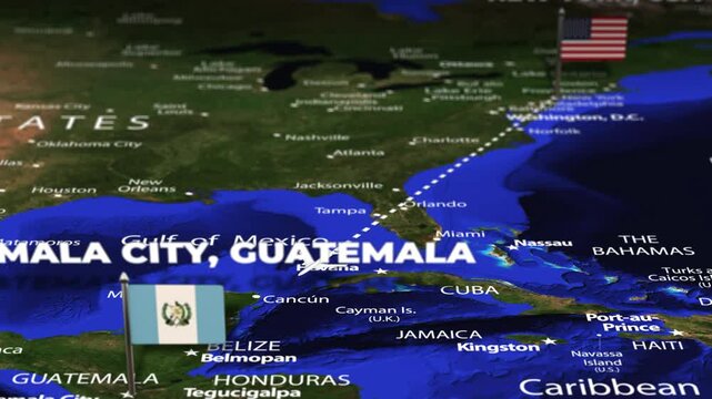 Flight From New York USA to Guatemala City GUATEMALA with flag pins