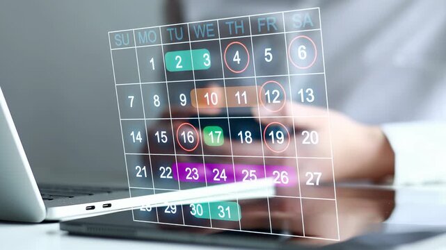 Digital calendar in use for planning tasks and activities in an office setting on a weekday morning.