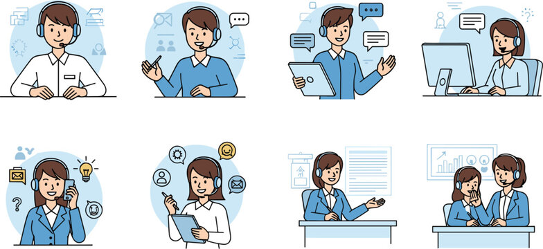 Customer Support and Service Representatives, Call Center Agents, Communication and Assistance Vector Illustration for Business and Support Design