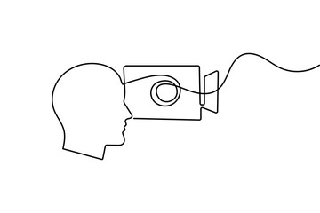 Obraz premium Telemedicine video call icon continuous one line drawing in minimalist style clean outline vector