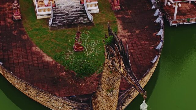Aerial view Buddhism Wat Bang Riang Temple, Ranong Thailand.