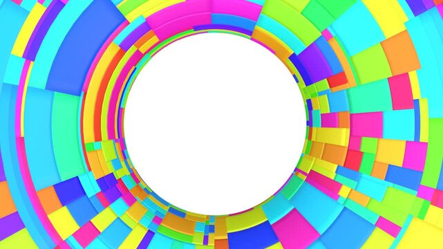 Vibrant blocks spiral inward in a hypnotic tunnel