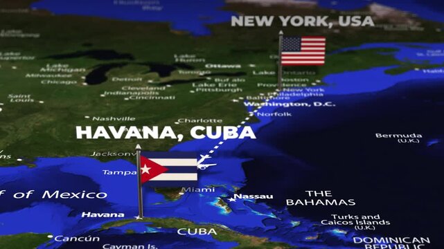 Flight From New York USA to Havana CUBA with flag pins