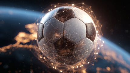 Fototapeta premium Futuristic Soccer Ball Floating in Outer Space