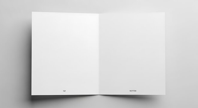 Open blank book with two facing pages on a neutral background