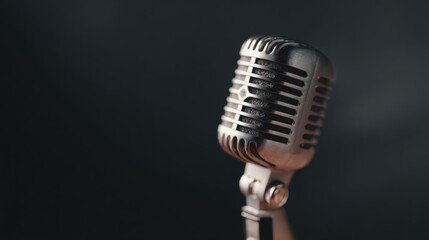 Fototapeta premium Close-up of an old-fashioned microphone. the microphone is silver in color and has a round shape with a curved top and a round base.