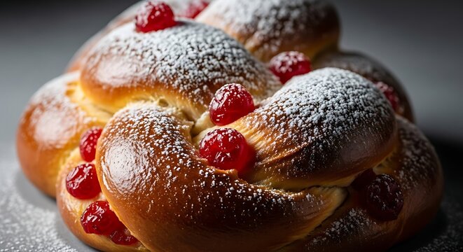 Title delicious rosca de reyes a traditional mexican three kings bread with fruit description a close up of a beautifully