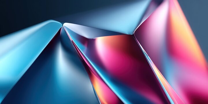 Close-up view of three sleek, glossy, metallic octahedrons with vibrant color gradients