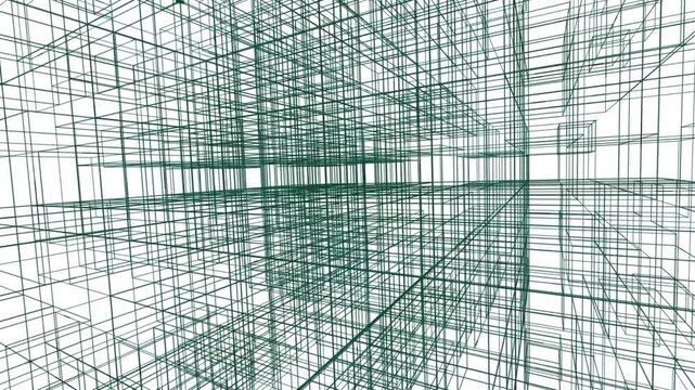 Microscopic green data pulses navigate intricate transparent architectural blueprints, visualizing optimized pathfinding through recursive circuitry. Ideal for semiconductor and electronics brand 