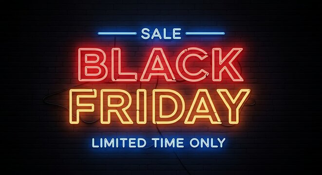Black friday neon sign limited time sale promotion