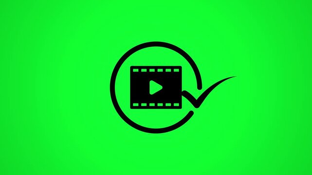 Animated video production approved checkmark icon on green background for multimedia project completion.