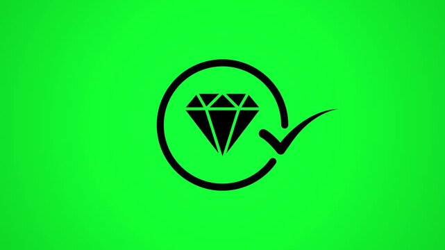 Diamond quality icon animation graphic motion, shiny jewel with check mark, gem product guarantee symbol.