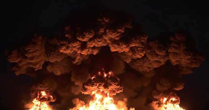 Fiery flames burning at nighttime.