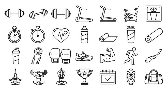 flat icons set for fitness and sports activities