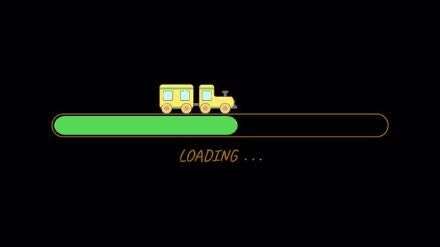 Cute Cartoon Train Loading Animation with Transparent Background, Game UI Progress Bar, Green Indicator