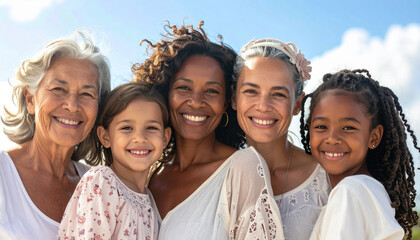 Obraz premium Diverse Mothers and Children Smiling Together Outdoors
