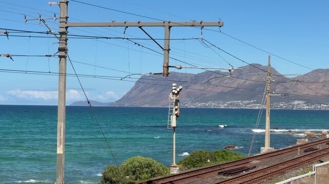The Simonstown Train Track in Muizenberg on Cape Town&rsquo;s famous False Bay train route.