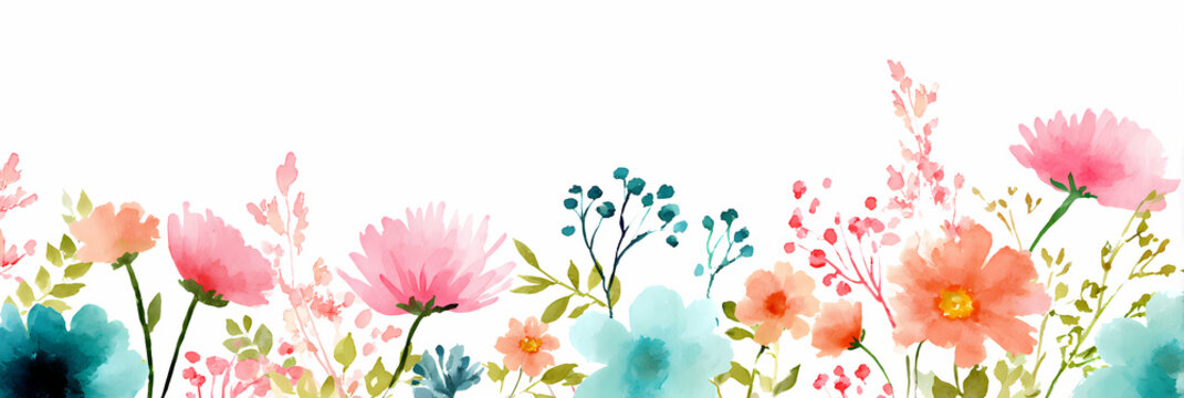 Aquarell Blumenhintergrund f&uuml;r Muttertag mit Nelken und Rosen ohne Text Banner