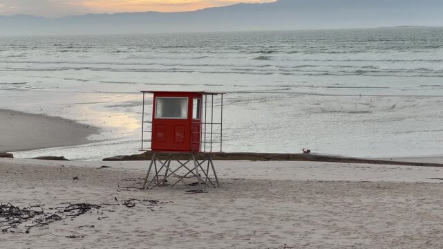 A lifeguard look out hut on a beach. Muizenberg, Cape Town