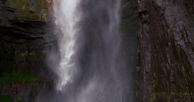 Breathtaking View Of Angel Falls (Salto &Aacute;ngel), Highest Uninterrupted Waterfall In Venezuela. Slow Motion Shot