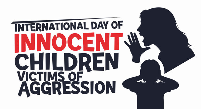 Silhouette of woman covering childs mouth on International Day of Innocent Children Victims of Aggression in dark ominous lighting for awareness campaign