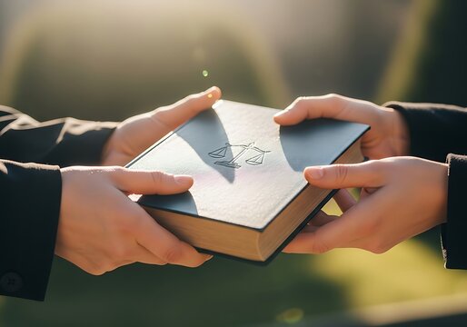 Hands passing book symbolizing knowledge education belief and support