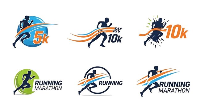 Running marathon logos and icons set for sports and fitness events