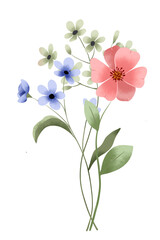 Fototapeta premium Bouquet with flower and leaves, hand painted. Floral botanical illustration. 
