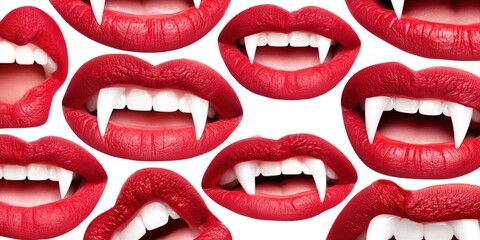 Obraz premium Vampire lips with fangs arranged in a pattern for a spooky Halloween theme