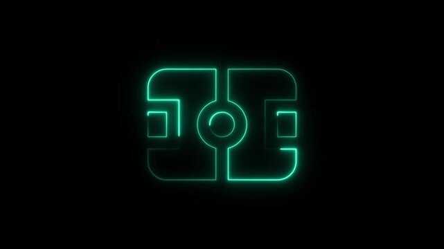 Glowing neon soccer field animation, minimalist sports stadium for digital interface football