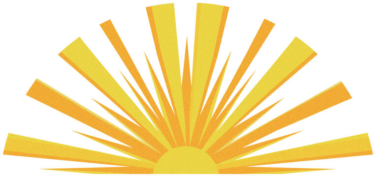 Vibrant yellow sunburst graphic isolated on white background with rays