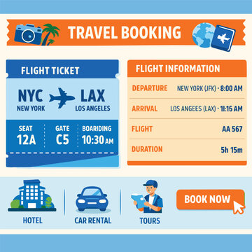 Travel Booking Flight Ticket With Camera With Palm Tree